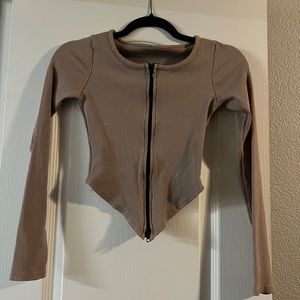 Brown long sleeve zip up shirt
